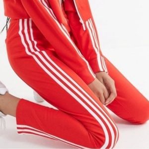 adidas Red Track Pants with White Stripes